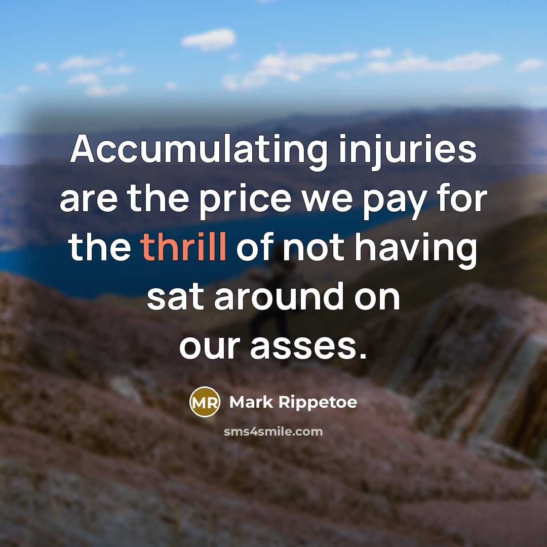 “Accumulating injuries are the price we pay for the thrill of not having sat around on our asses.” quote by Mark Rippetoe