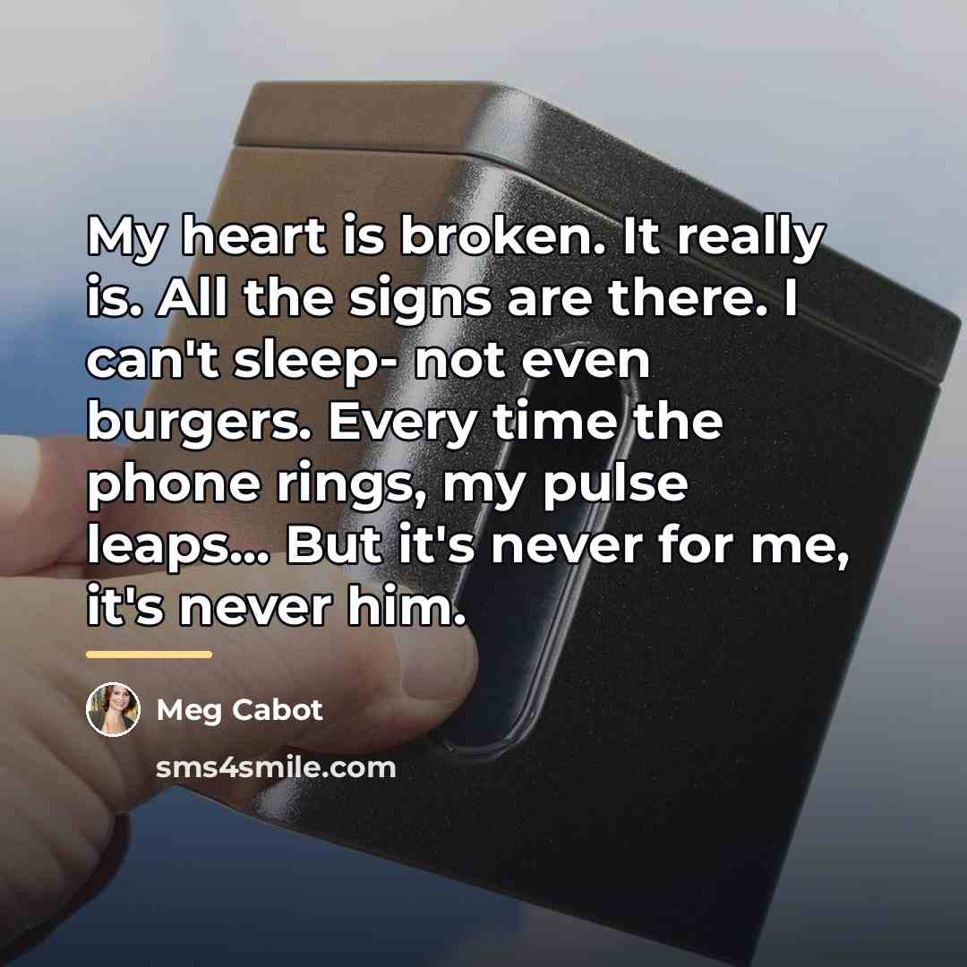 “My heart is broken. It really is. All the signs…” quote by Meg Cabot