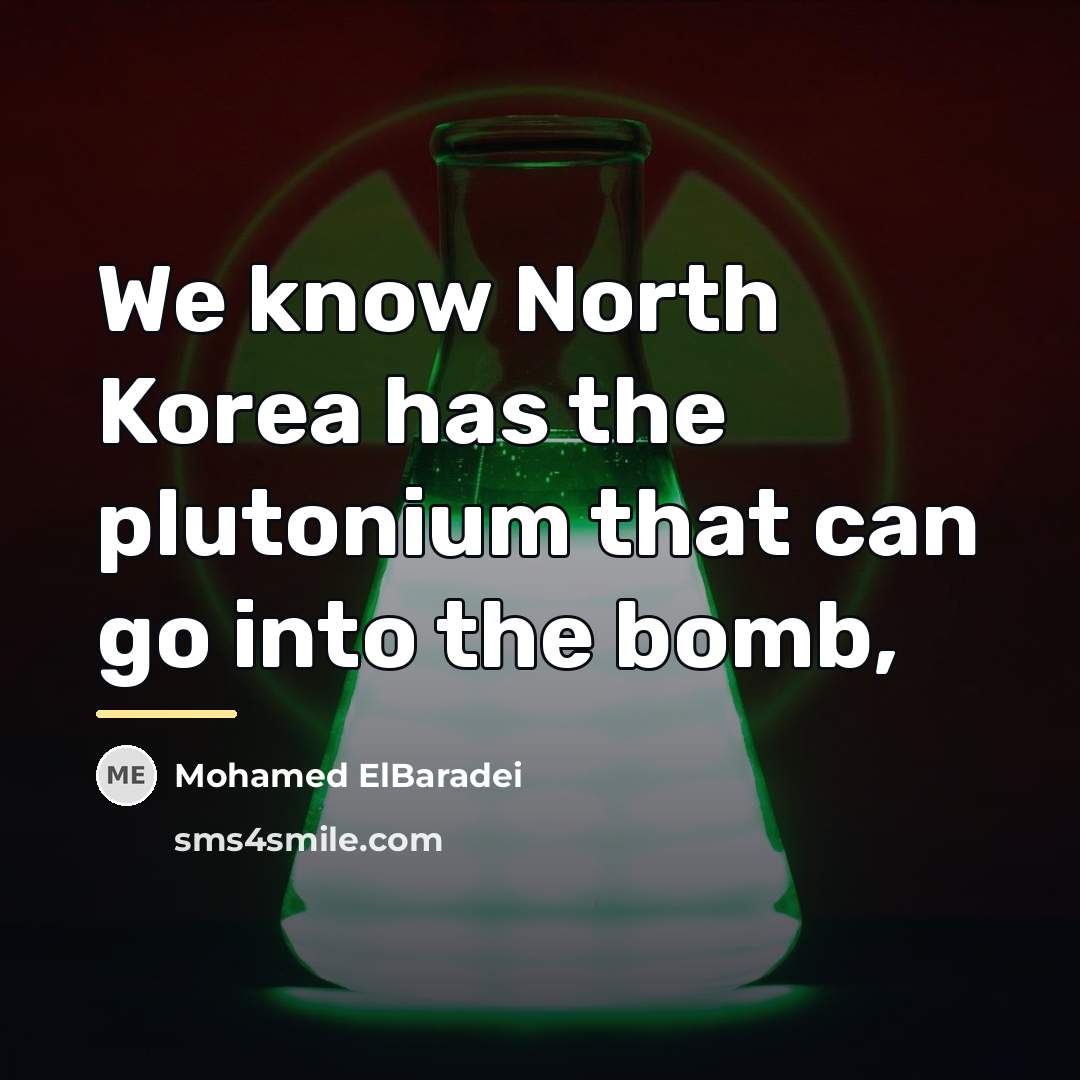 “We know North Korea has the plutonium that can go…” quote by Mohamed ElBaradei