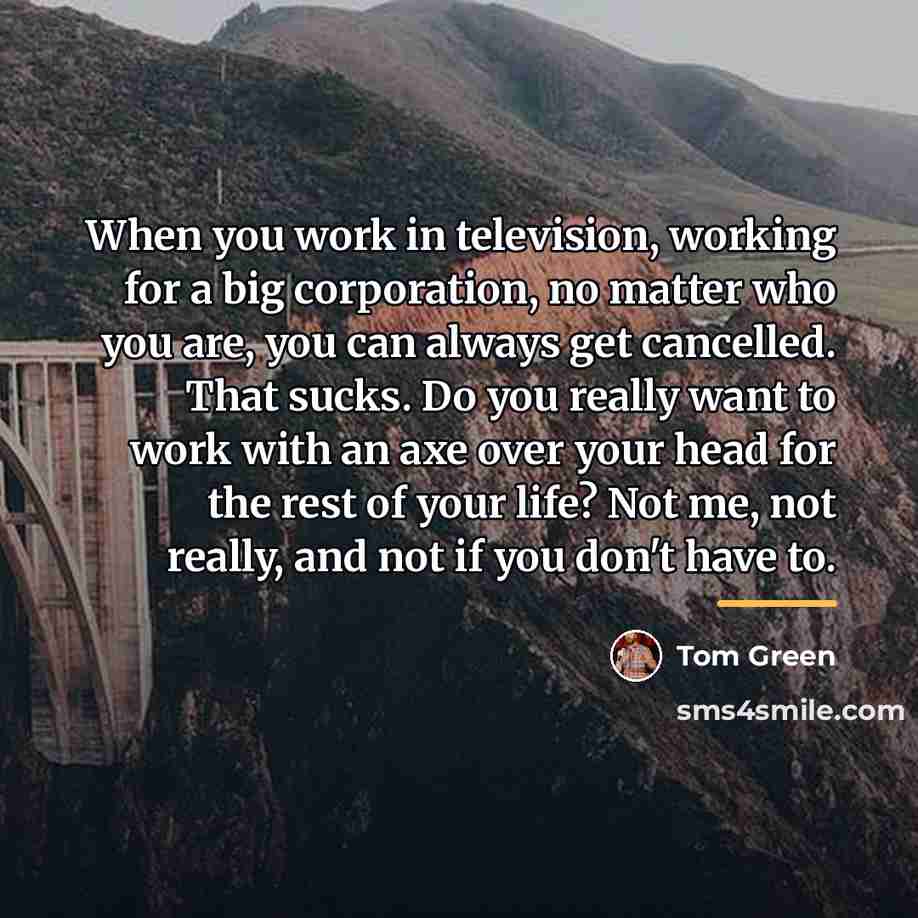“When you work in television, working for a big corporation,…” quote by Tom Green