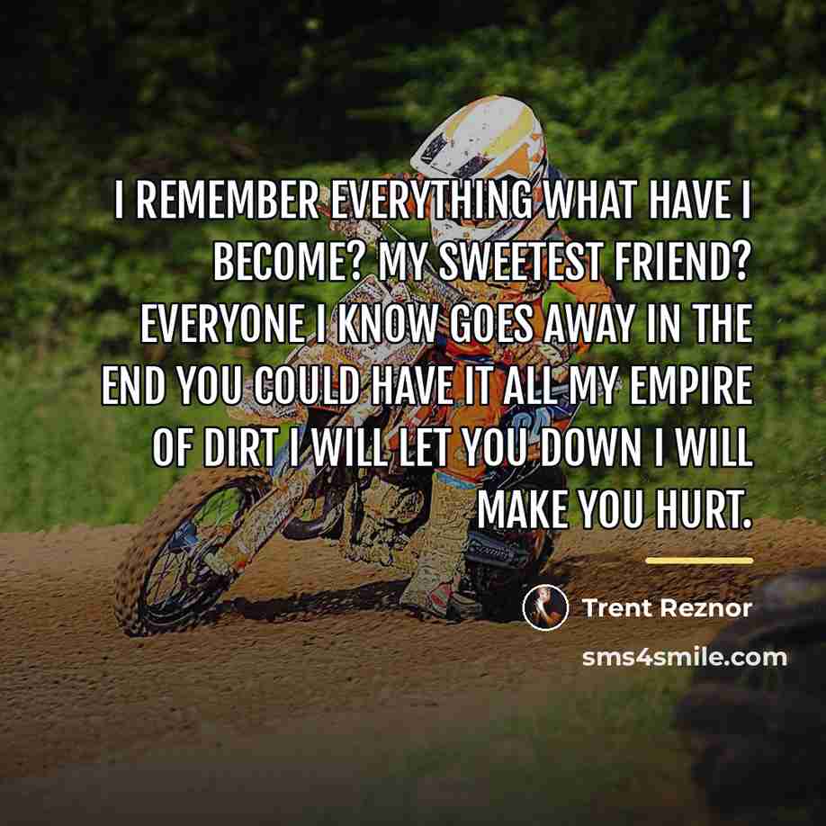 “I remember everything What have I become? My sweetest friend?…” quote by Trent Reznor