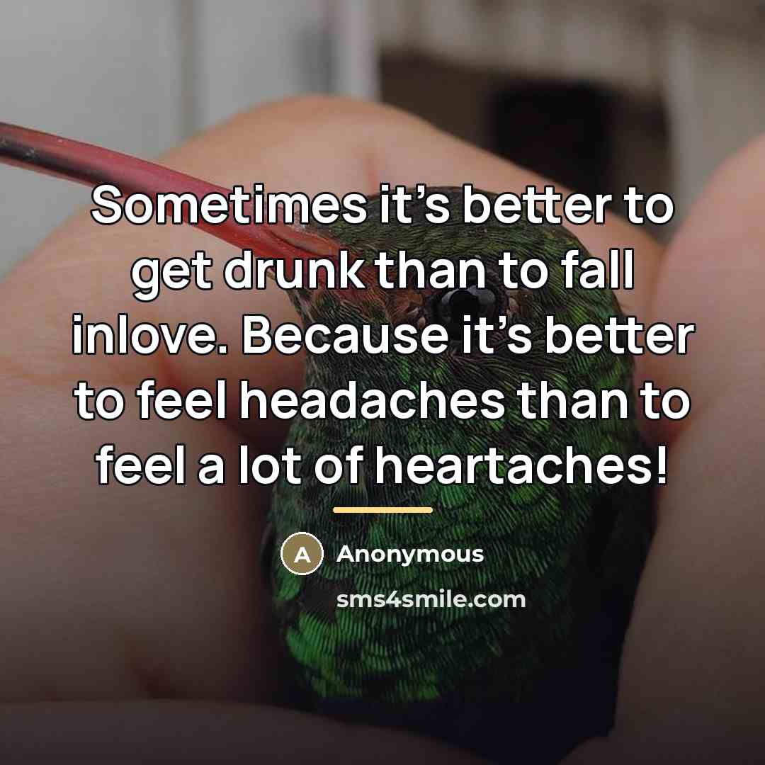 “Sometimes it's better to get drunk than to fall inlove.…” quote by Anonymous
