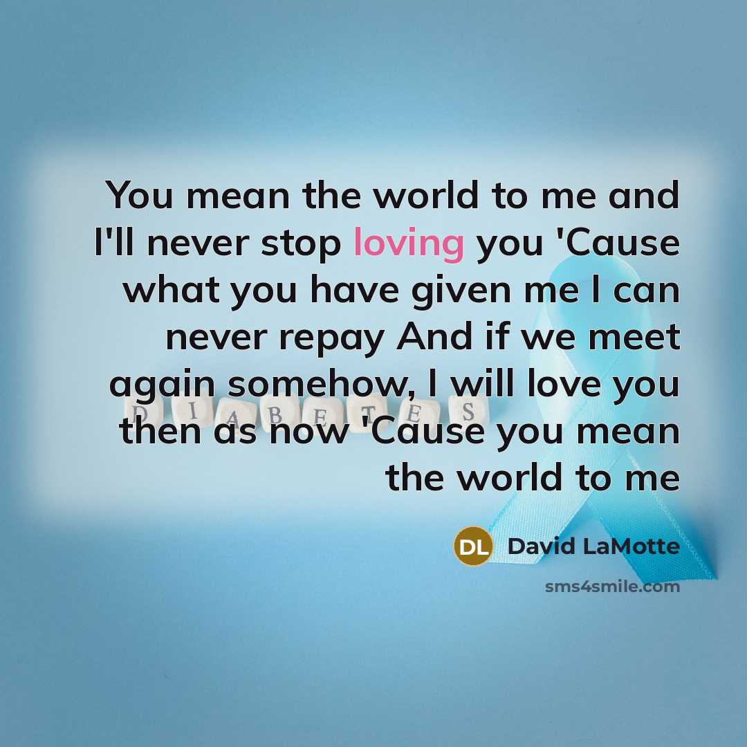 “You mean the world to me and I'll never stop…” quote by David LaMotte
