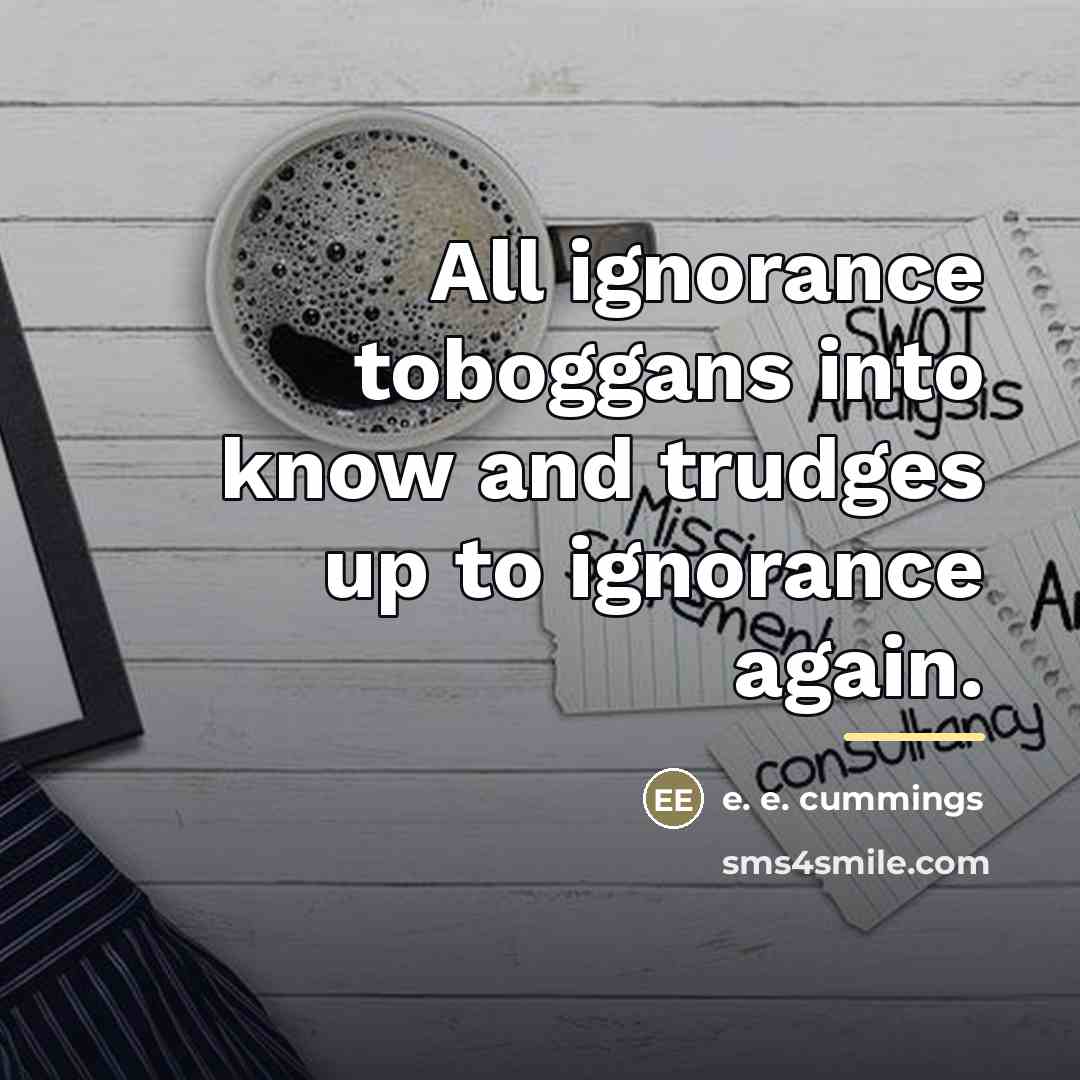 “All ignorance toboggans into know and trudges up to ignorance…” quote by e. e. cummings