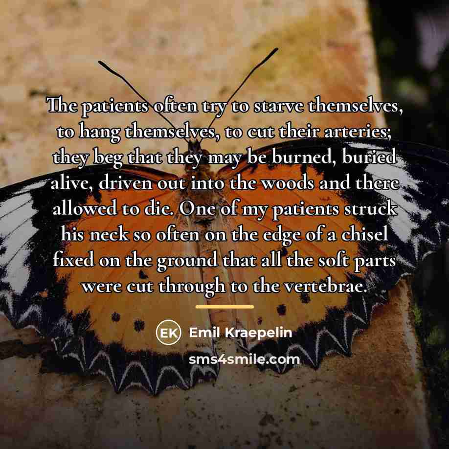 “The patients often try to starve themselves, to hang themselves,…” quote by Emil Kraepelin