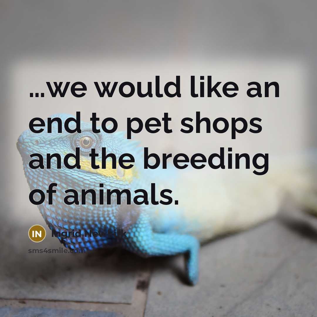 “....we would like an end to pet shops and the…” quote by Ingrid Newkirk