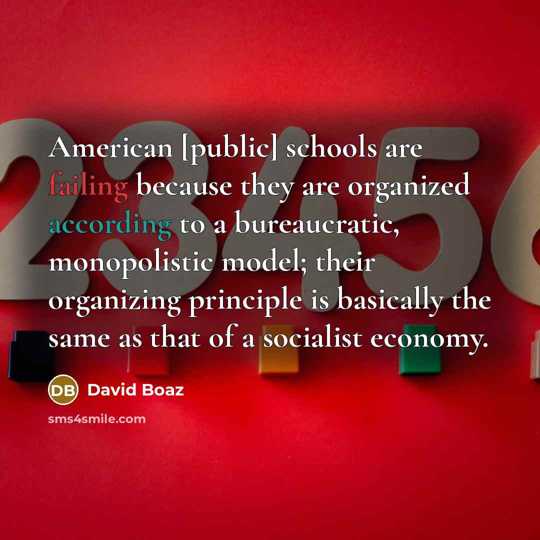 “American [public] schools are failing because they are organized according…” quote by David Boaz