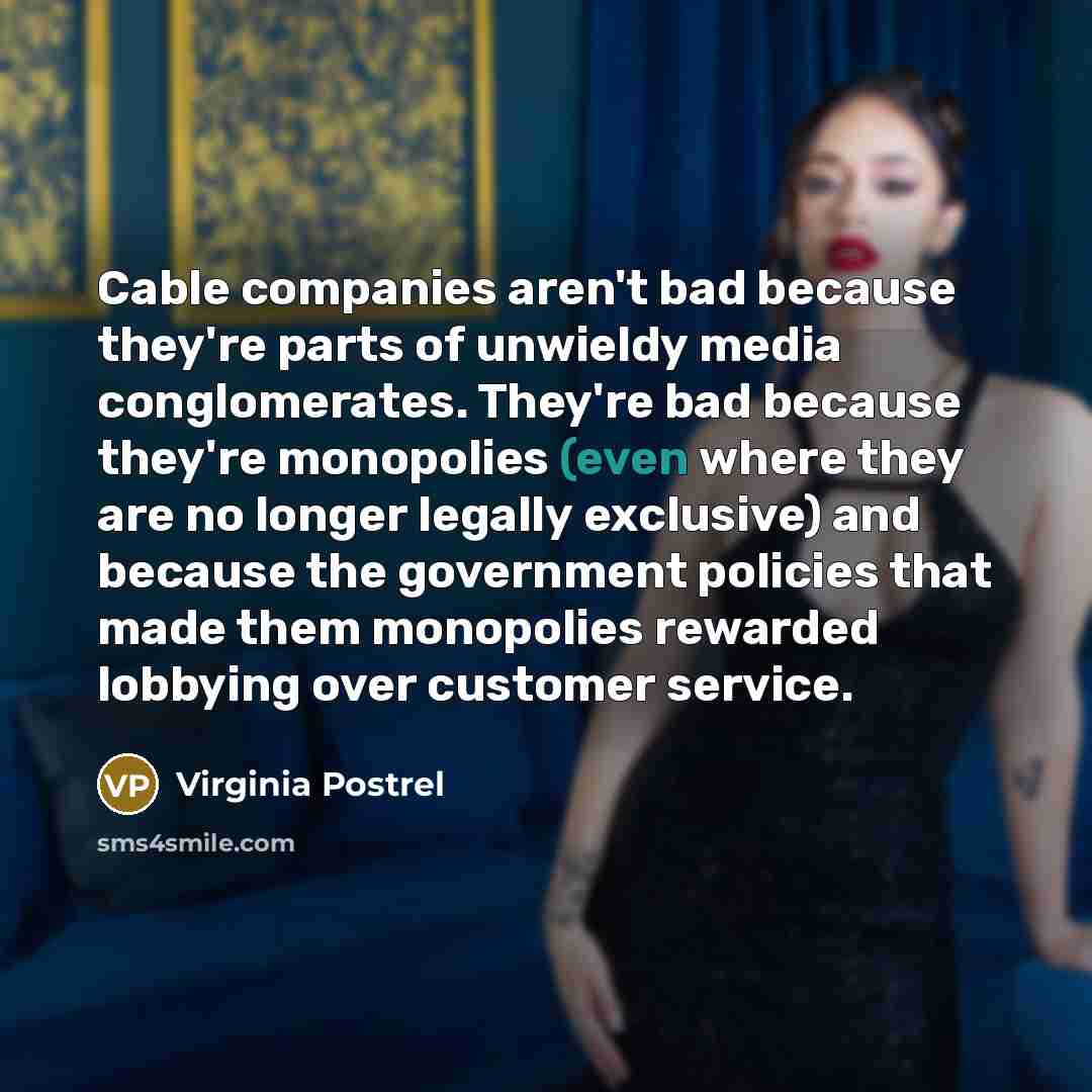“Cable companies aren't bad because they're parts of unwieldy media…” quote by Virginia Postrel