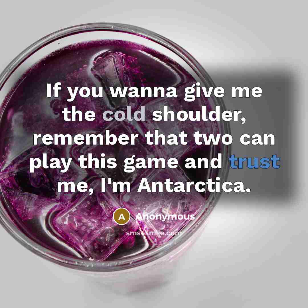 “If you wanna give me the cold shoulder, remember that two can play this game and trust me, I'm Antarctica.” quote by Anonymous