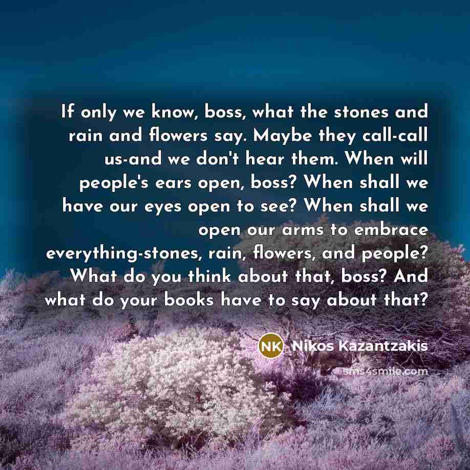 “If only we know, boss, what the stones and rain…” quote by Nikos Kazantzakis