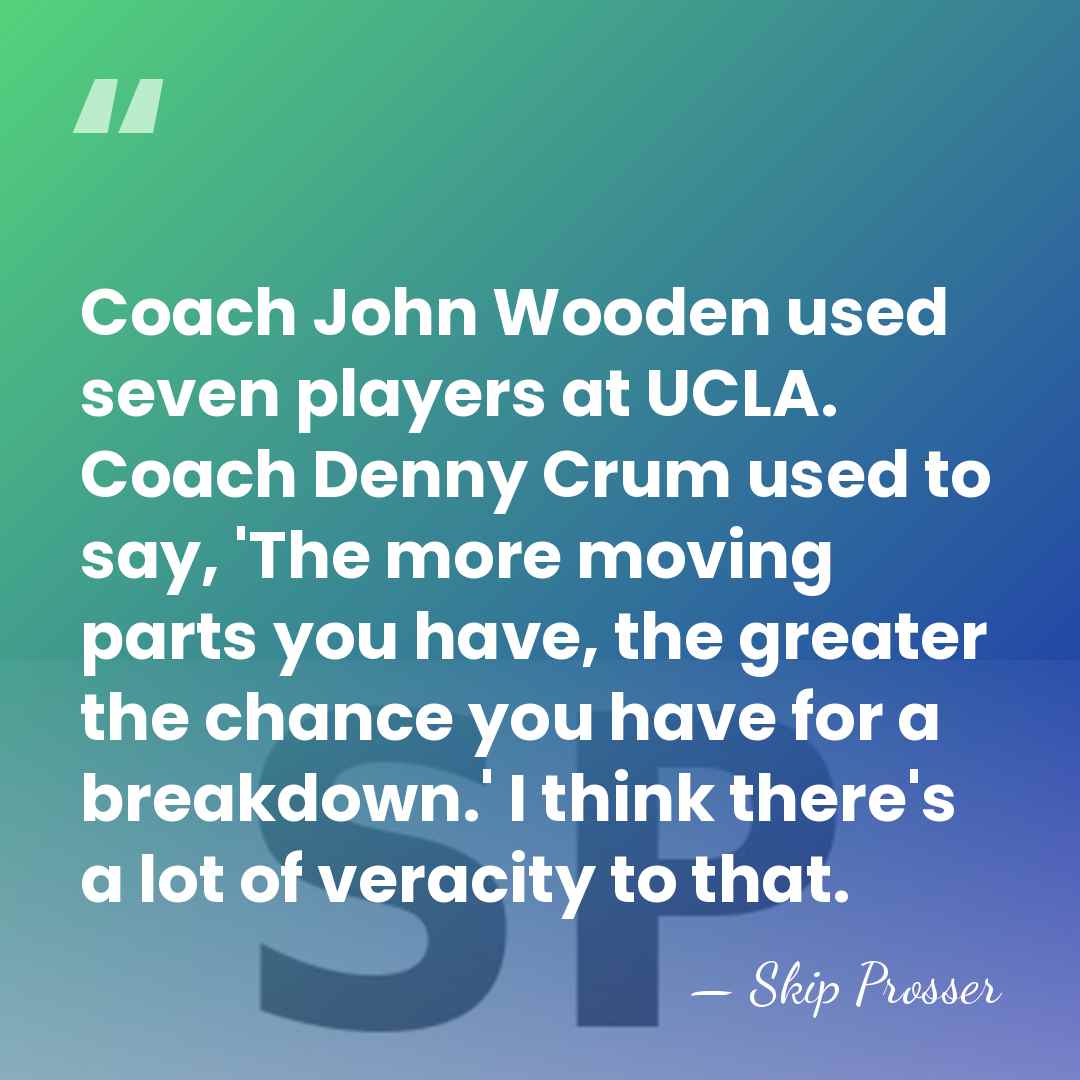 Coach John Wooden used seven players at UCLA. Coach Denny Crum used&hellip; - Skip Prosser