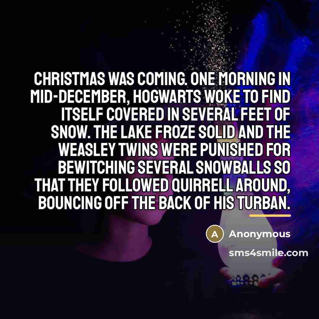 “Christmas was coming. One morning in mid-December, Hogwarts woke to…” quote by Anonymous