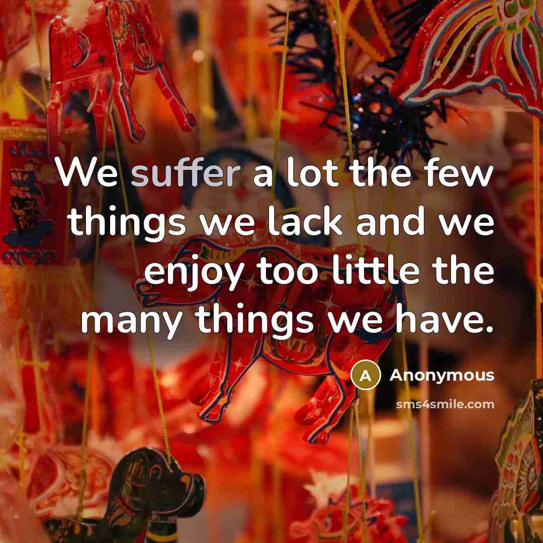 “We suffer a lot the few things we lack and…” quote by Anonymous