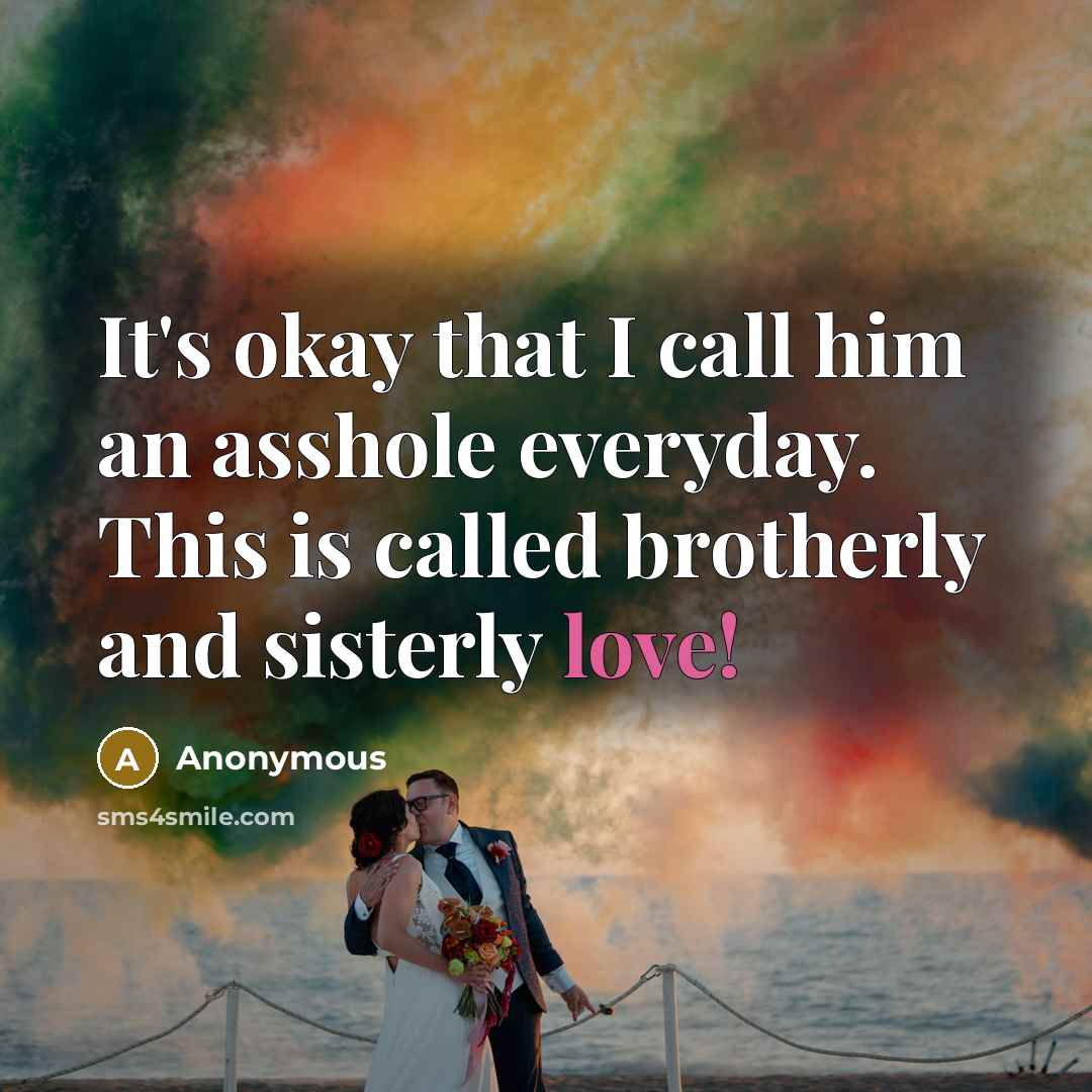 “It's okay that I call him an asshole everyday. This is called brotherly and sisterly love!” quote by Anonymous
