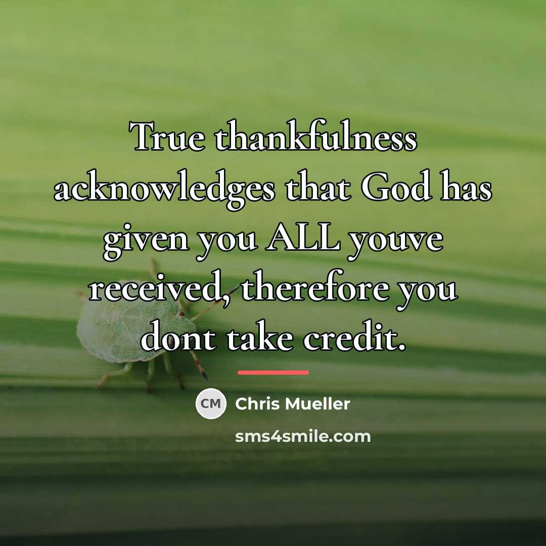“True thankfulness acknowledges that God has given you ALL youve…” quote by Chris Mueller
