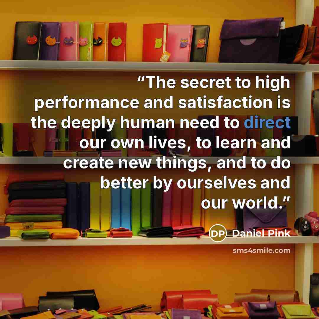 “The secret to high performance and satisfaction is the deeply human need to direct our own lives, to learn and create new things, and to do better by ourselves and our world.” quote by Daniel Pink