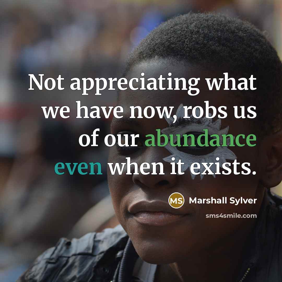 “Not appreciating what we have now, robs us of our…” quote by Marshall Sylver