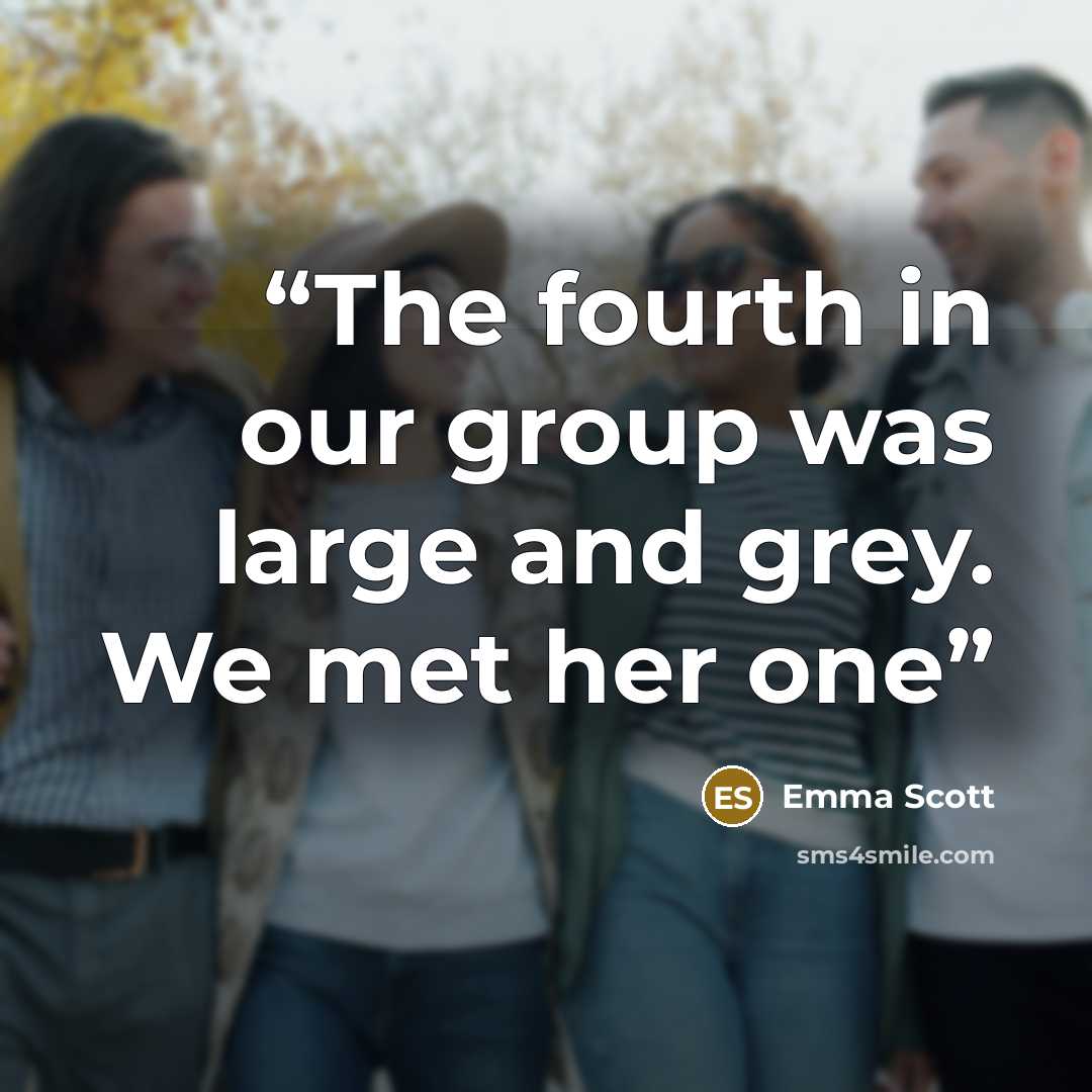 “The fourth in our group was large and grey. We met her one” quote by Emma Scott