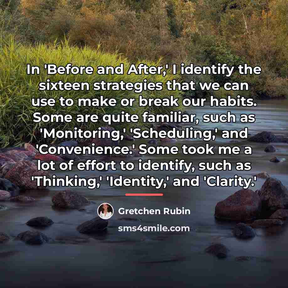 “In 'Before and After,' I identify the sixteen strategies that…” quote by Gretchen Rubin