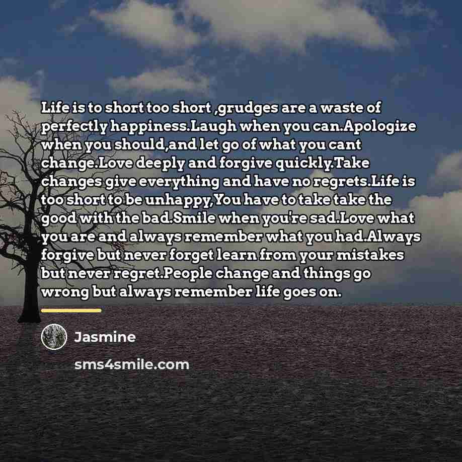 “Life is to short too short ,grudges are a waste…” quote by Jasmine