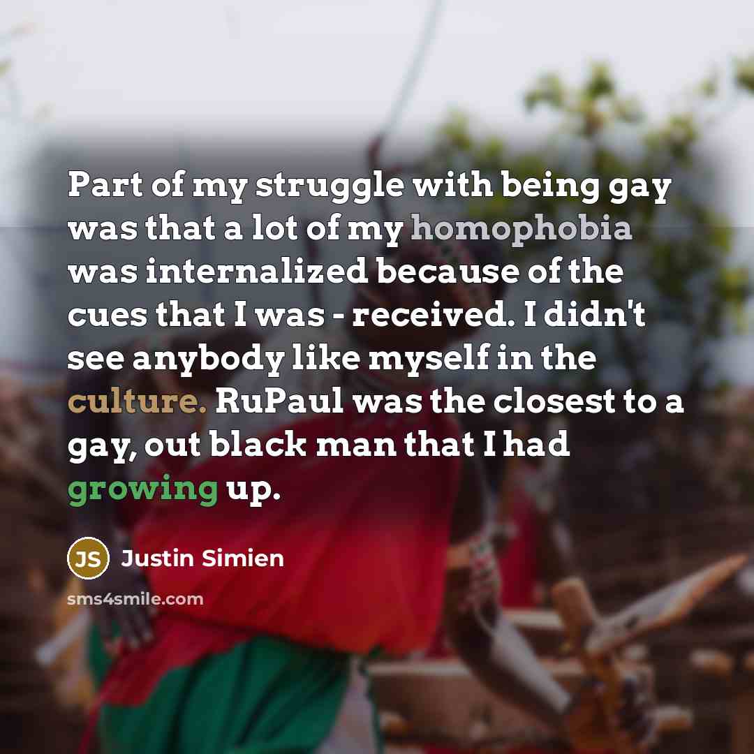 “Part of my struggle with being gay was that a…” quote by Justin Simien