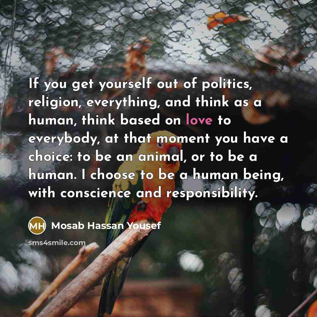“If you get yourself out of politics, religion, everything, and…” quote by Mosab Hassan Yousef