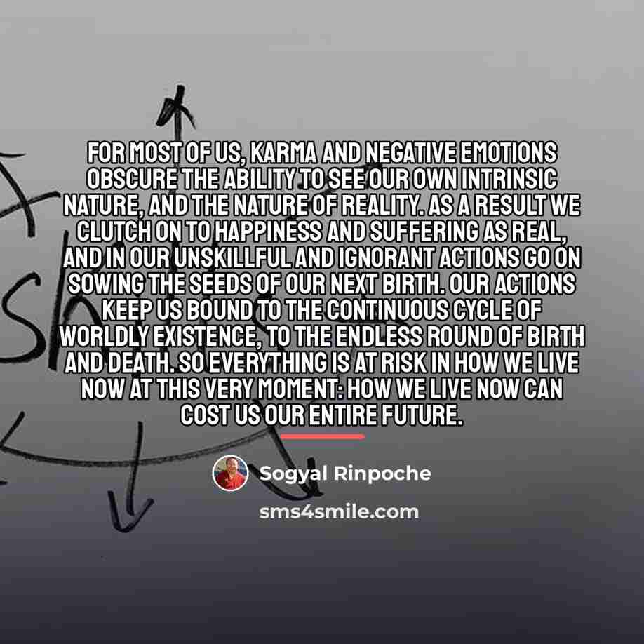 “For most of us, karma and negative emotions obscure the…” quote by Sogyal Rinpoche