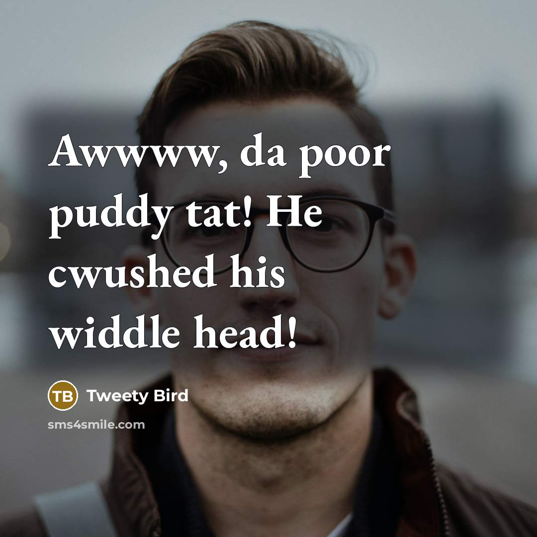“Awwww, da poor puddy tat! He cwushed his widdle head!” quote by Tweety Bird
