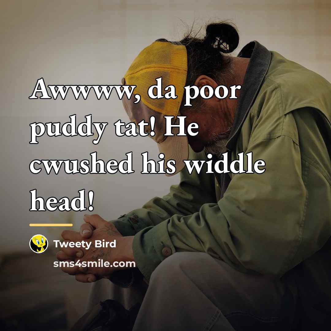 “Awwww, da poor puddy tat! He cwushed his widdle head!…” quote by Tweety Bird