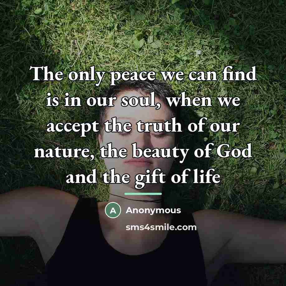 “The only peace we can find is in our soul,…” quote by Anonymous