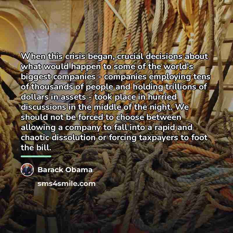 “When this crisis began, crucial decisions about what would happen…” quote by Barack Obama