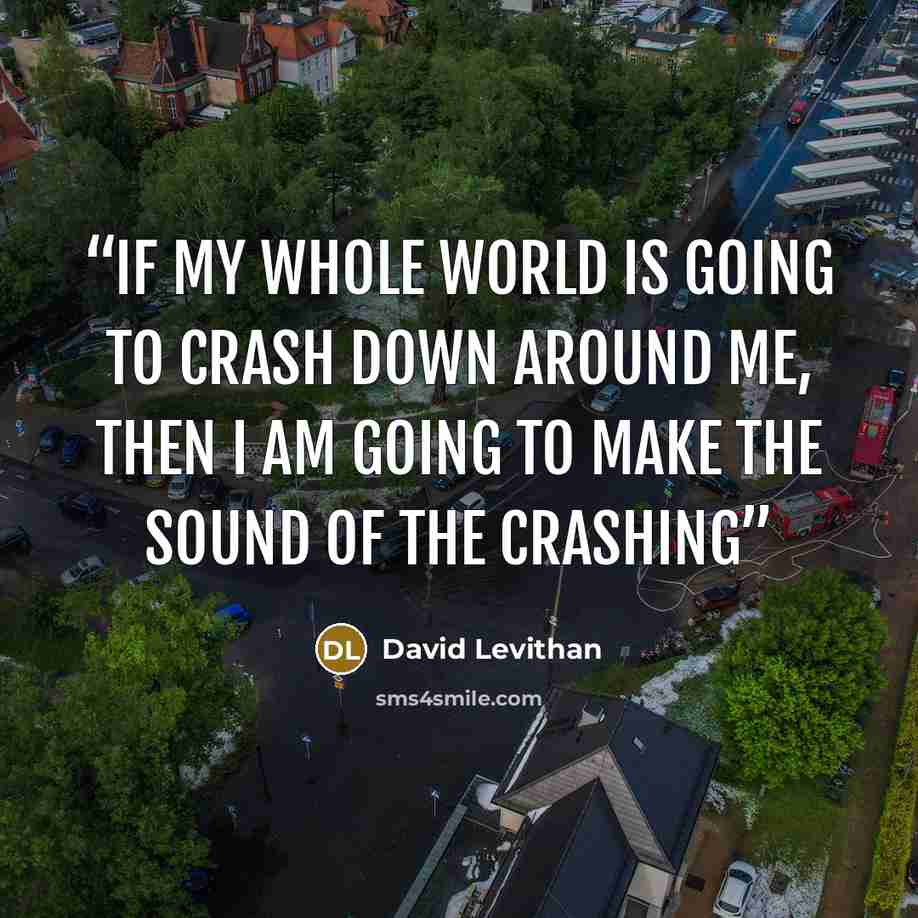 “if my whole world is going to crash down around me, then i am going to make the sound of the crashing” quote by David Levithan
