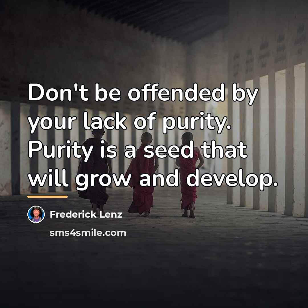 “Don't be offended by your lack of purity. Purity is…” quote by Frederick Lenz
