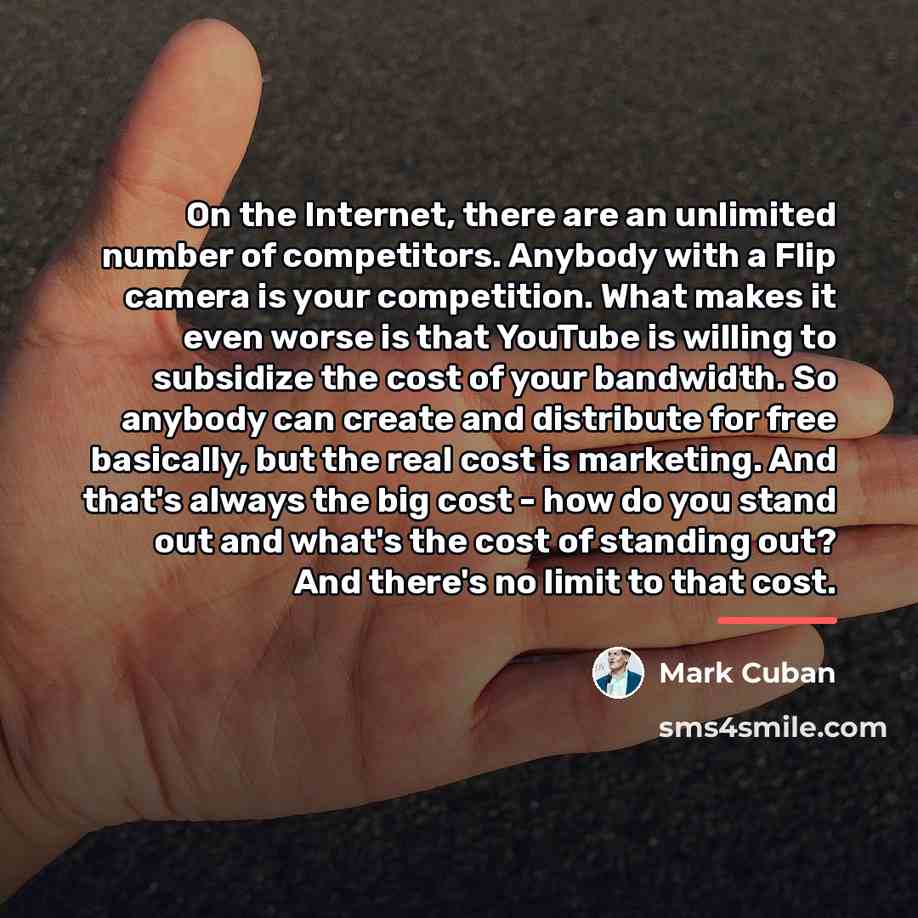 “On the Internet, there are an unlimited number of competitors.…” quote by Mark Cuban