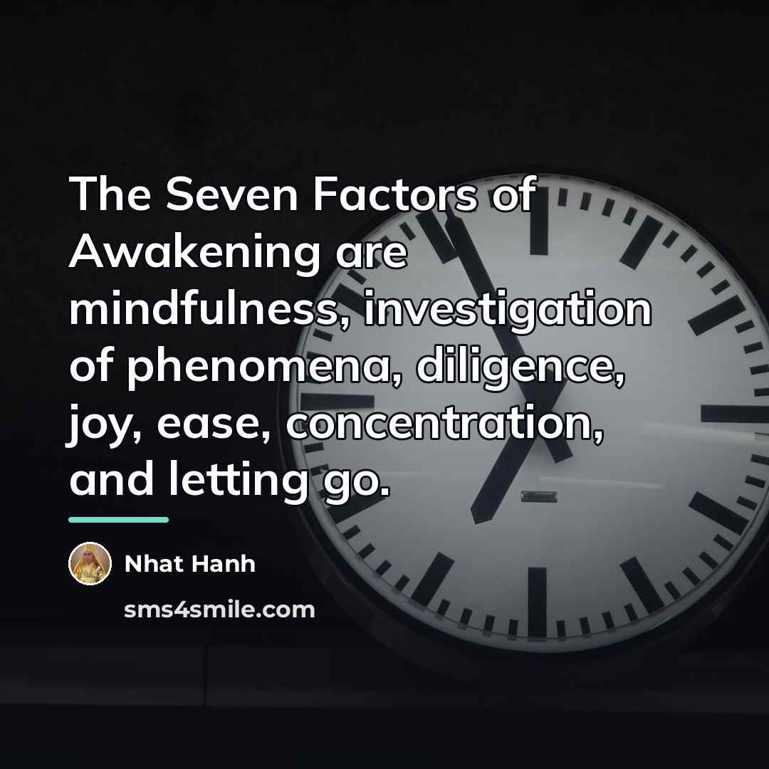 “The Seven Factors of Awakening are mindfulness, investigation of phenomena,…” quote by Nhat Hanh