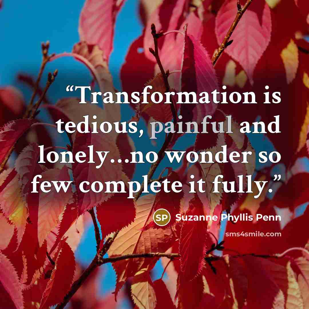 “Transformation is tedious, painful and lonely…no wonder so few complete it fully.” quote by Suzanne Phyllis Penn