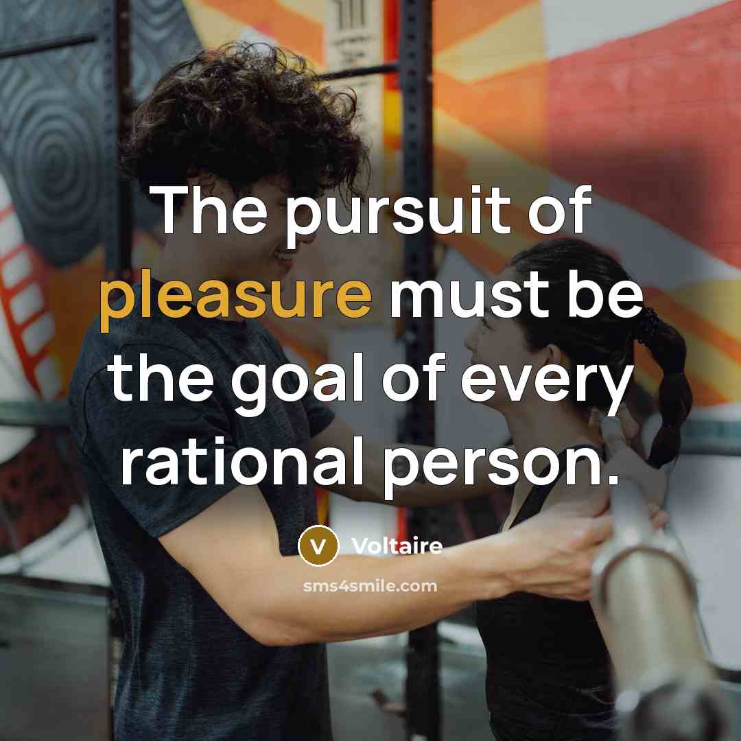 “The pursuit of pleasure must be the goal of every…” quote by Voltaire