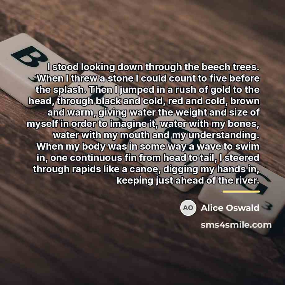 “I stood looking down through the beech trees. When I…” quote by Alice Oswald