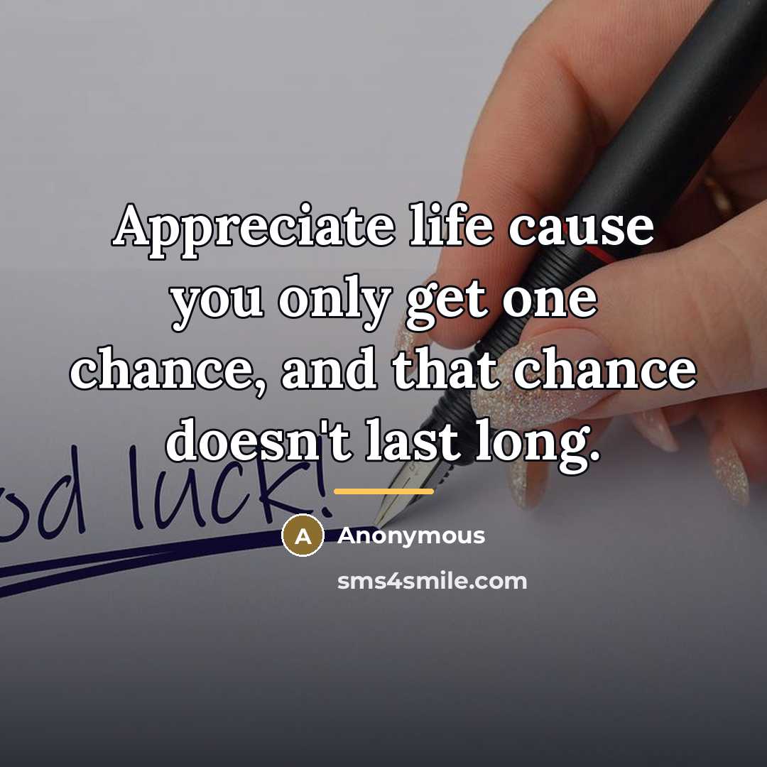 “Appreciate life cause you only get one chance, and that…” quote by Anonymous