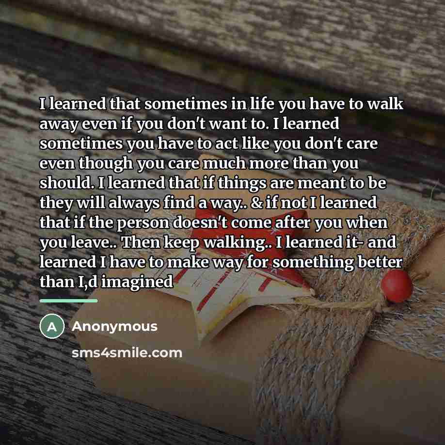 “I learned that sometimes in life you have to walk…” quote by Anonymous