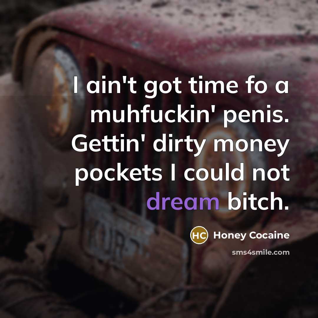 “I ain't got time fo a muhfuckin' penis. Gettin' dirty money pockets I could not dream bitch.” quote by Honey Cocaine