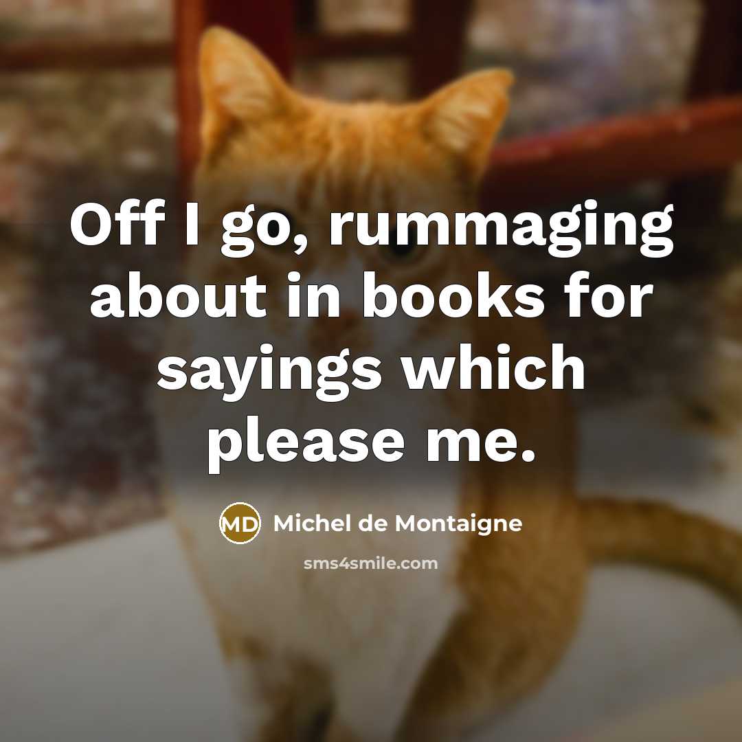 “Off I go, rummaging about in books for sayings which…” quote by Michel de Montaigne