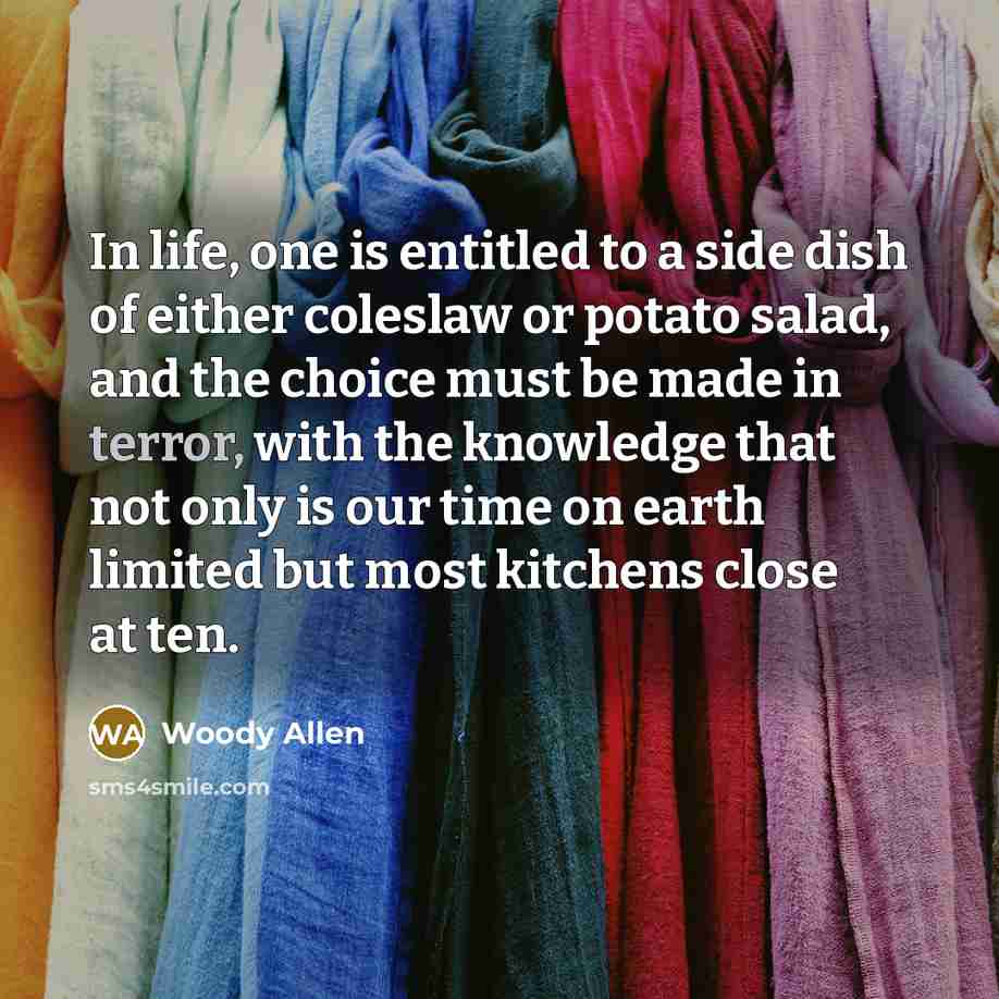 “In life, one is entitled to a side dish of…” quote by Woody Allen