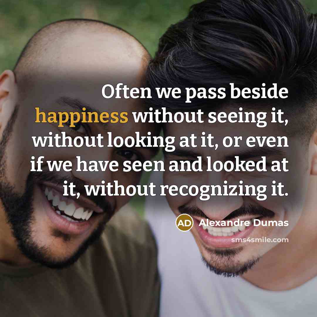 “Often we pass beside happiness without seeing it, without looking…” quote by Alexandre Dumas