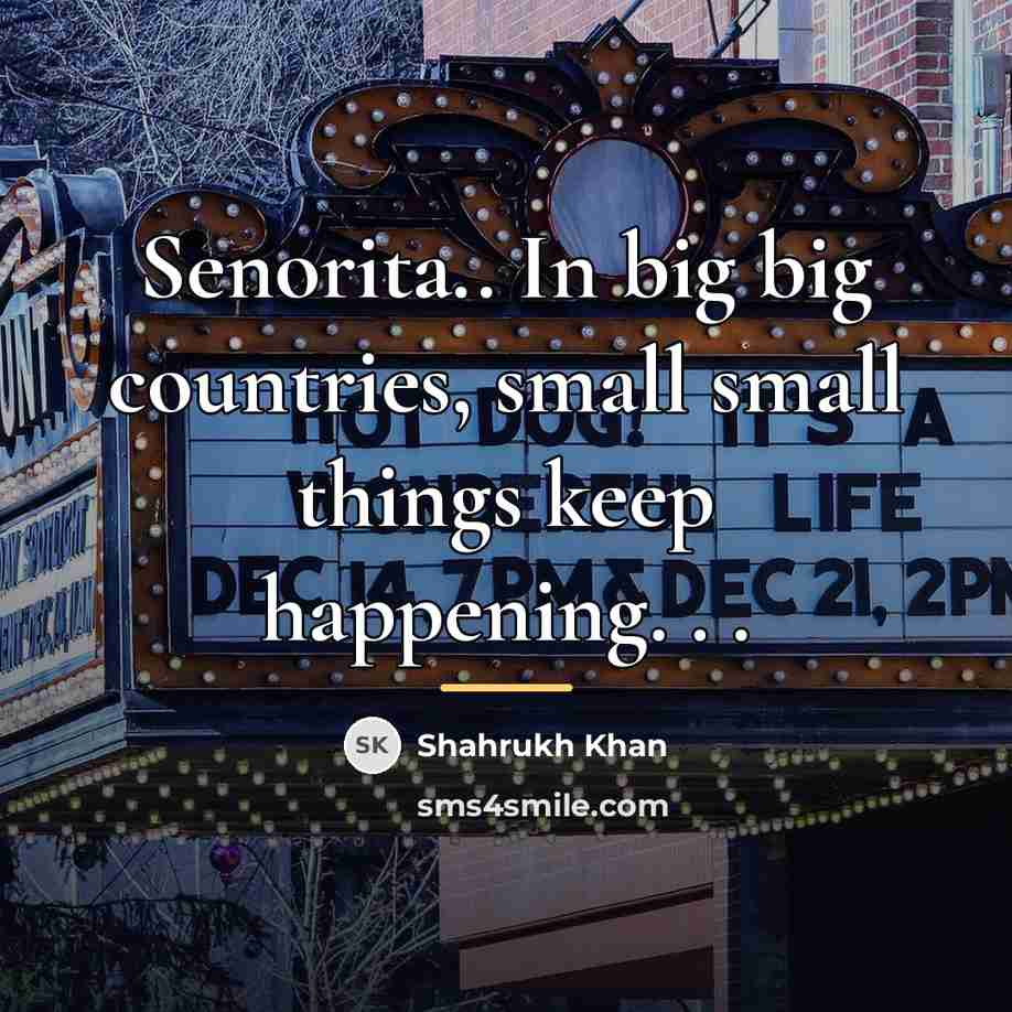 “Senorita.. In big big countries, small small things keep happening.…” quote by Shahrukh Khan