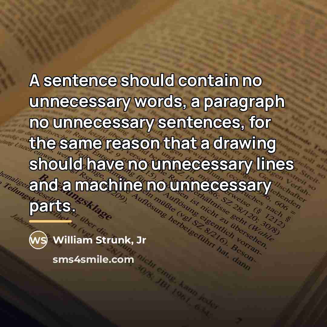 “A sentence should contain no unnecessary words, a paragraph no…” quote by William Strunk, Jr