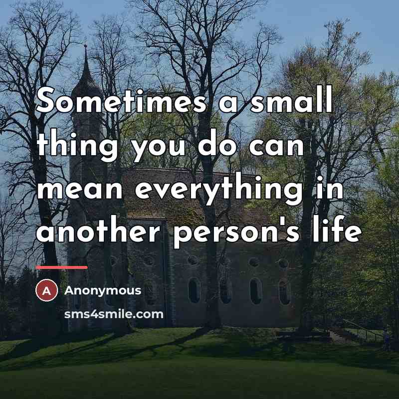 “Sometimes a small thing you do can mean everything in…” quote by Anonymous