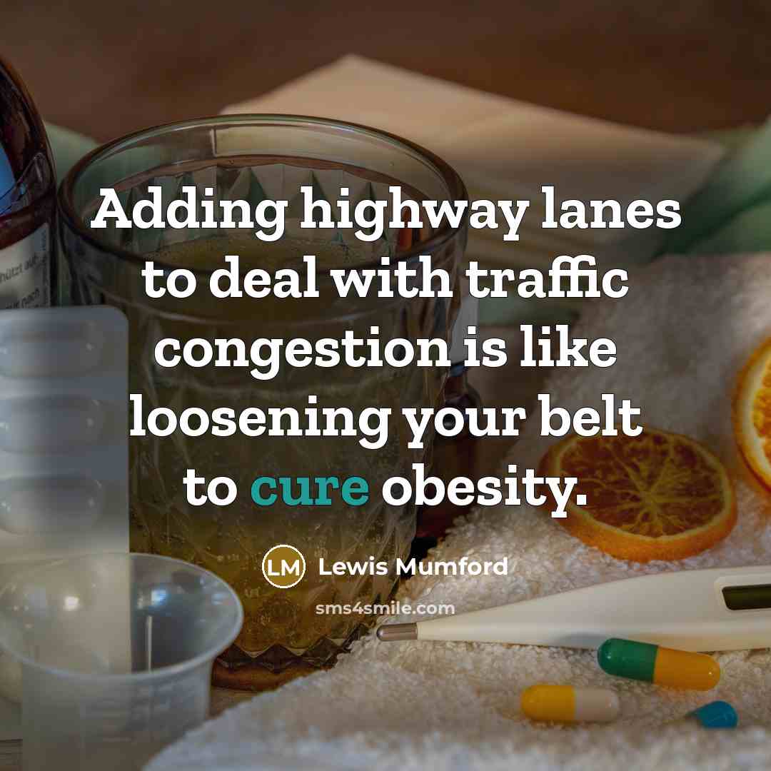 “Adding highway lanes to deal with traffic congestion is like…” quote by Lewis Mumford