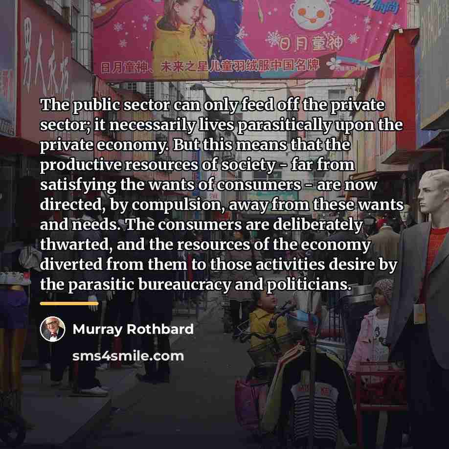 “The public sector can only feed off the private sector;…” quote by Murray Rothbard