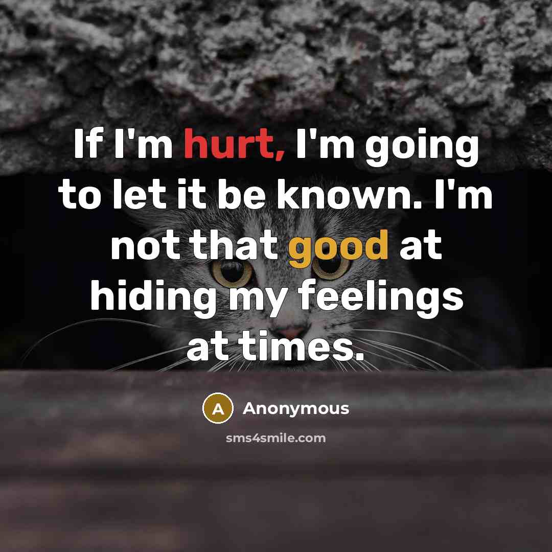 “If I'm hurt, I'm going to let it be known. I'm not that good at hiding my feelings at times.” quote by Anonymous